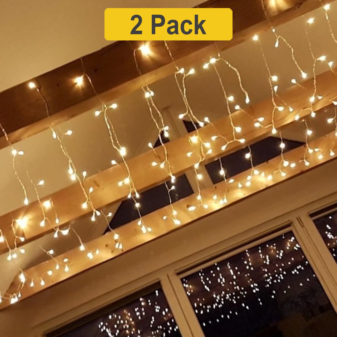 Warm White LED Curtain String Lights, 48 LEDs, Battery Operated, 60cm x 120cm